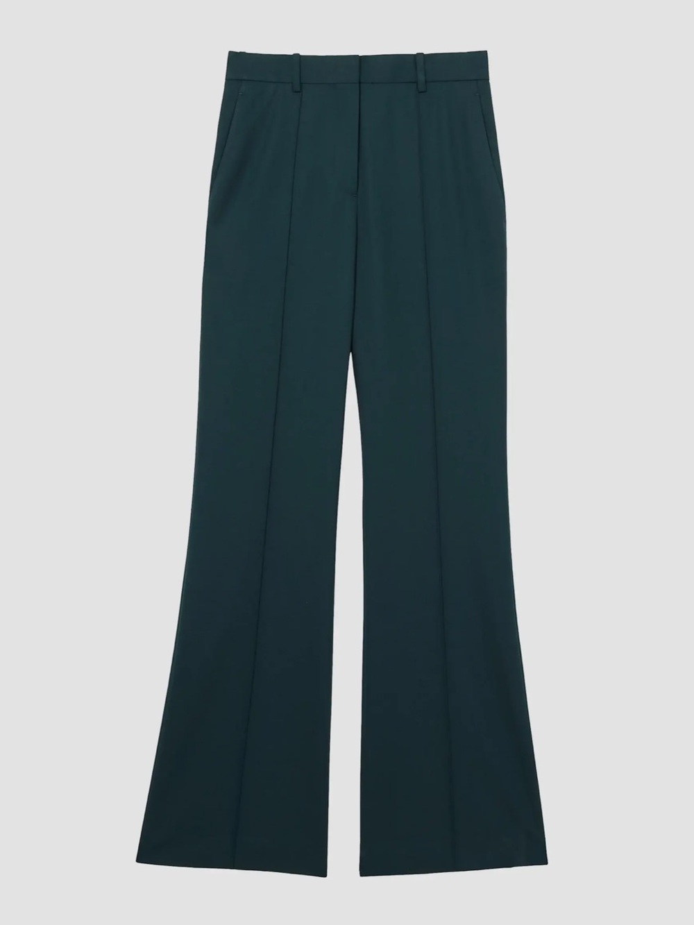 Reiss Jade Pintuck Flare-Leg Wool Blend Trousers Green Teal Size 6R